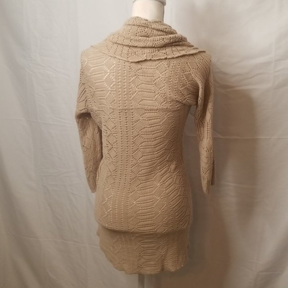 ⭐last CHANCE ⭐ Open front cardigan sweater crochet cascading 3/4 sleeve M tan - Picture 6 of 12